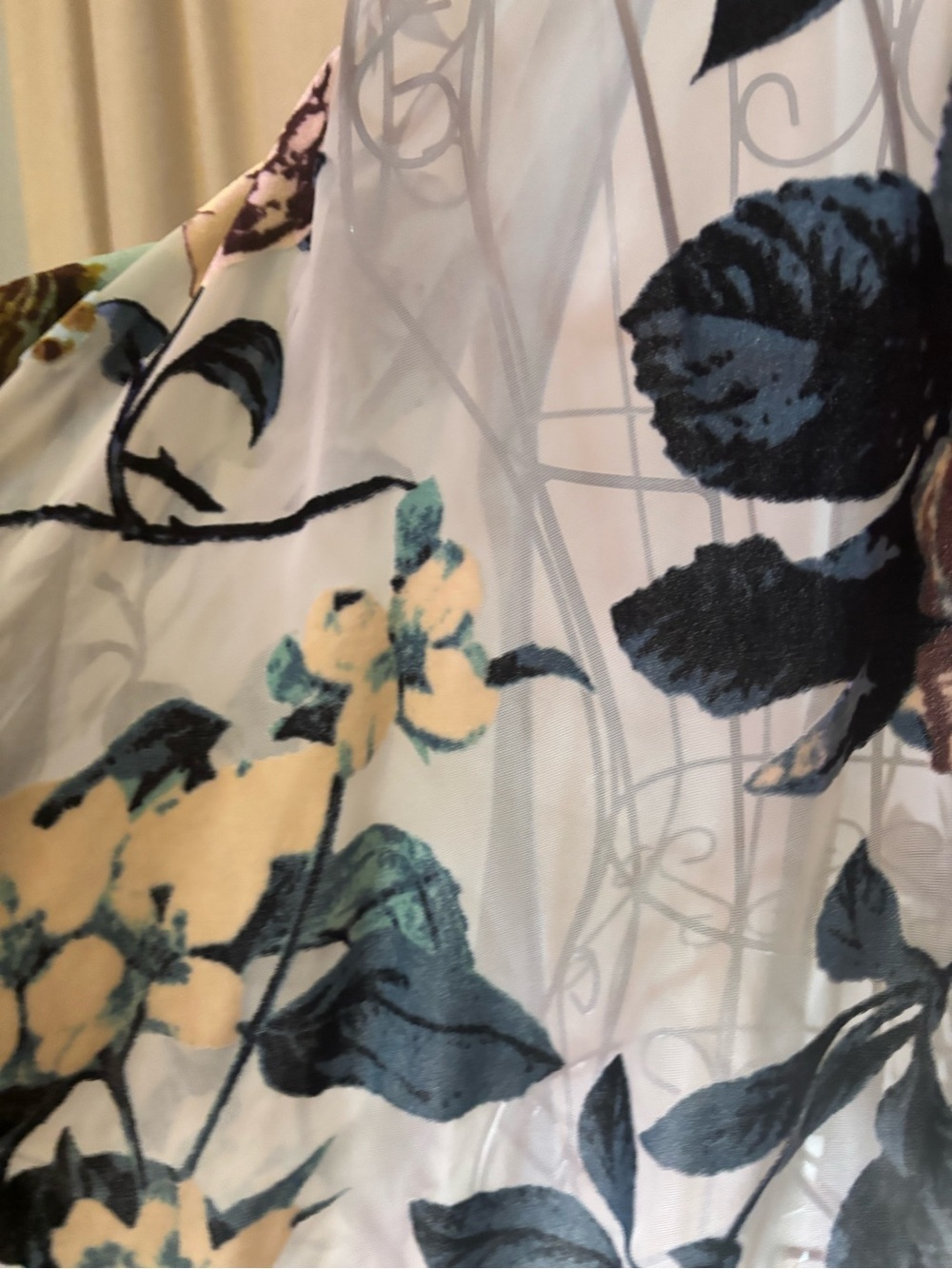 Chico's White Sheer Floral Kimono with Blue and Green Accents - Picture 10 of 14